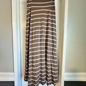 Brown and Cream Pleated Maxi Skirt